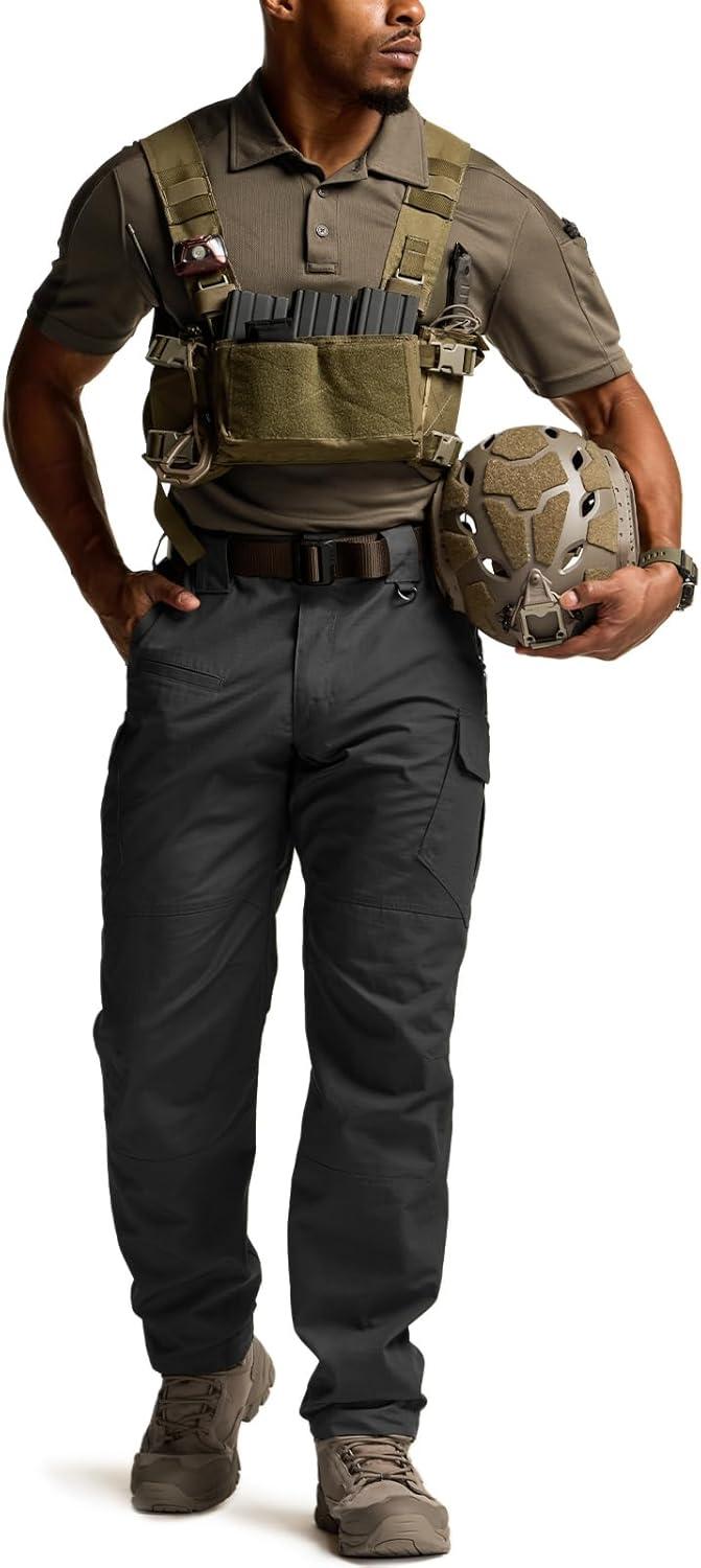 imageCQR Mens Tactical Pants Water Resistant Ripstop Cargo Pants Lightweight EDC Work Hiking Pants Outdoor ApparelRaider Mag Pocket Black