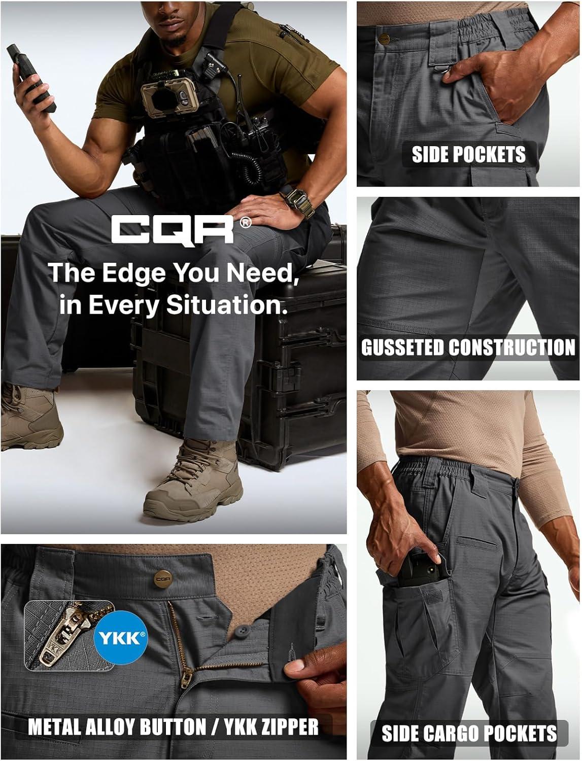 imageCQR Mens Tactical Pants Water Resistant Ripstop Cargo Pants Lightweight EDC Work Hiking Pants Outdoor ApparelRaider Mag Pocket Charcoal