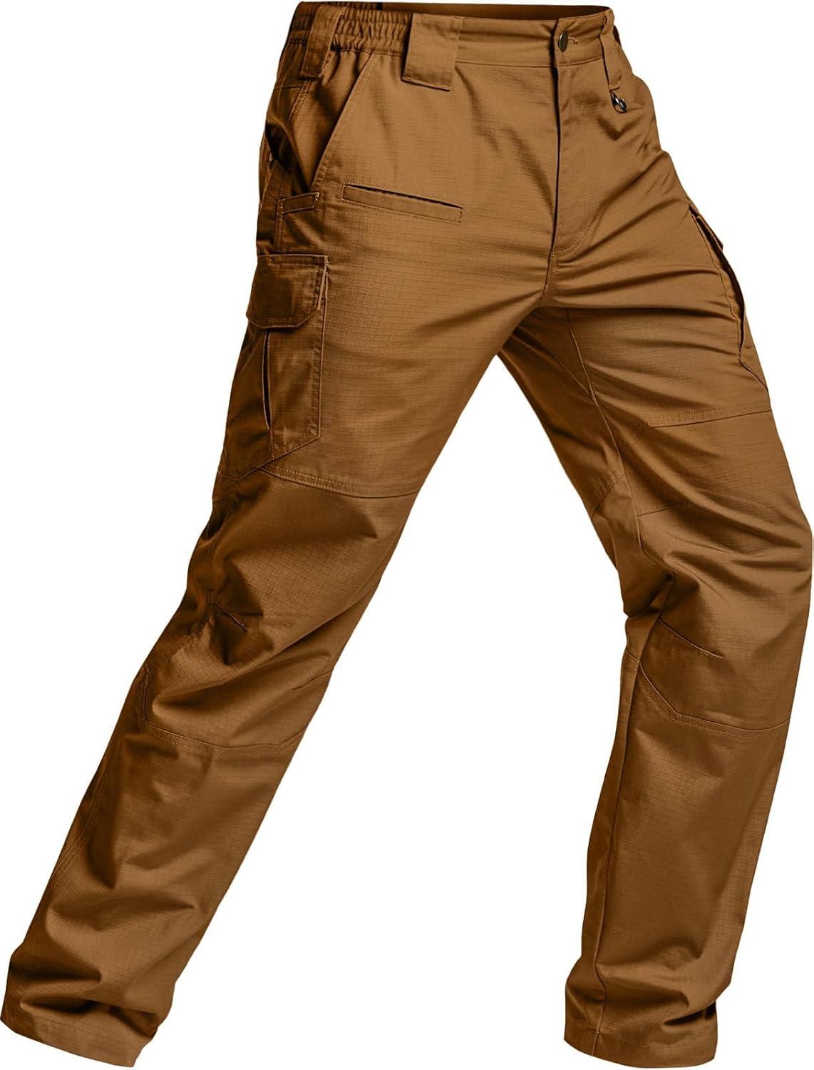 imageCQR Mens Tactical Pants Water Resistant Ripstop Cargo Pants Lightweight EDC Work Hiking Pants Outdoor ApparelRaider Mag Pocket Copper Brown