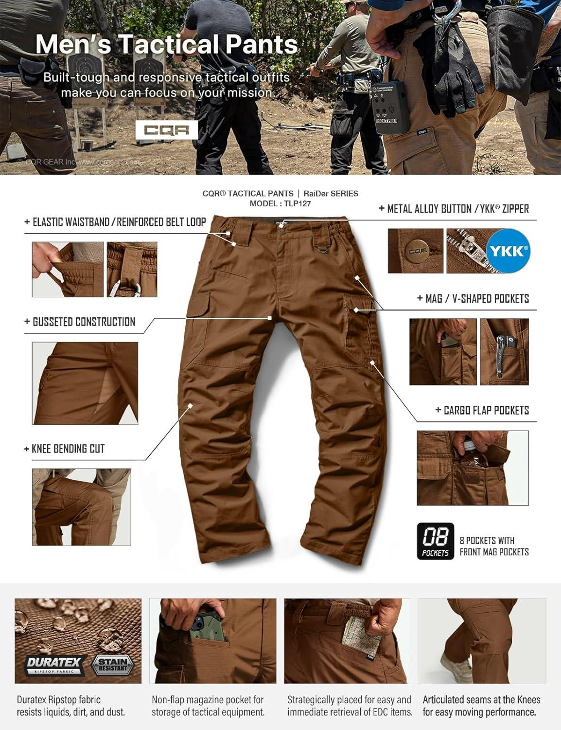 imageCQR Mens Tactical Pants Water Resistant Ripstop Cargo Pants Lightweight EDC Work Hiking Pants Outdoor ApparelRaider Mag Pocket Copper Brown