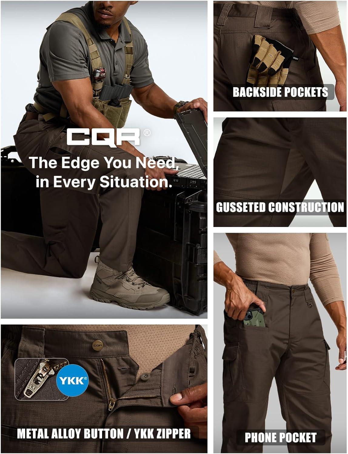 imageCQR Mens Tactical Pants Water Resistant Ripstop Cargo Pants Lightweight EDC Work Hiking Pants Outdoor ApparelRaider Mag Pocket Dark Brown