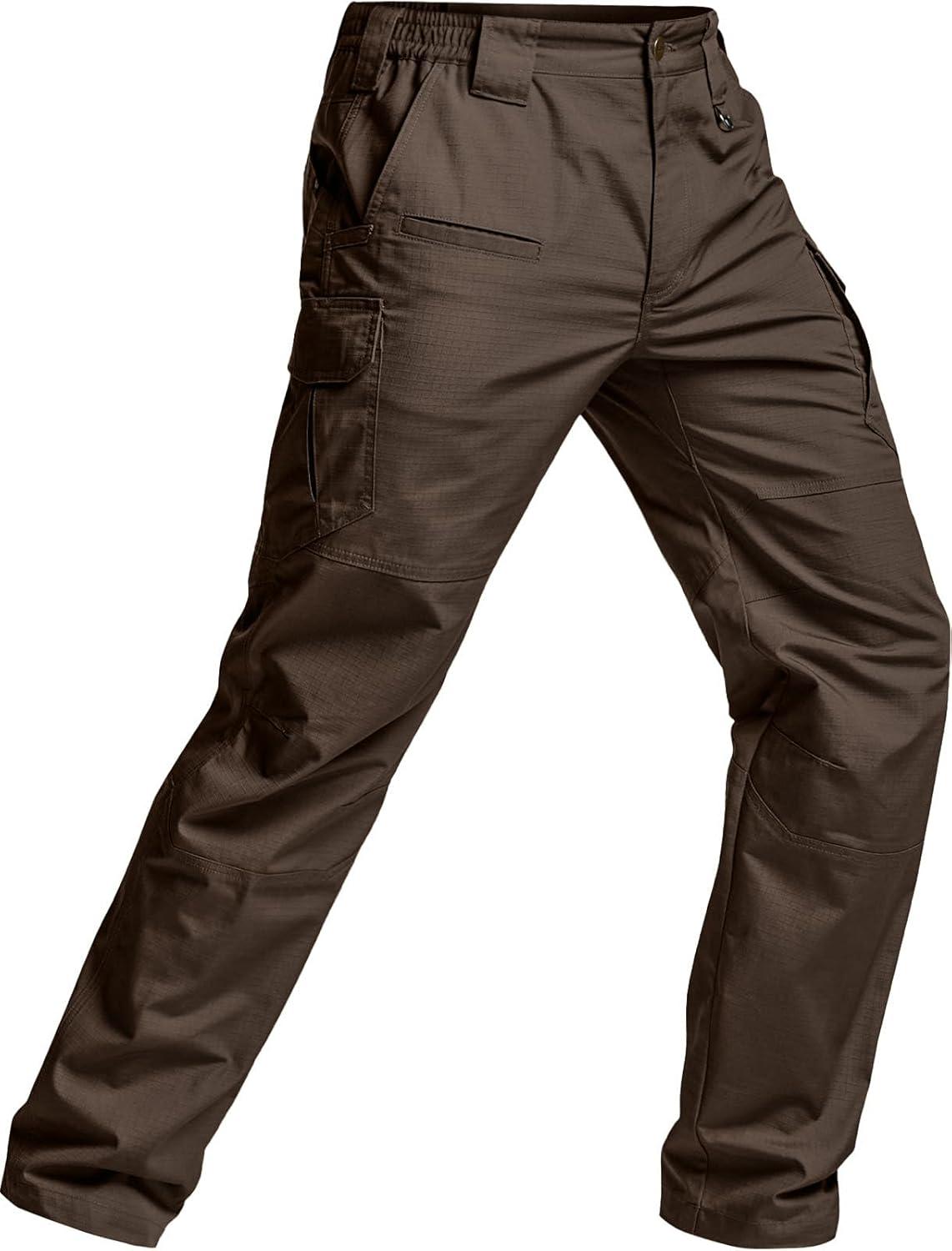 imageCQR Mens Tactical Pants Water Resistant Ripstop Cargo Pants Lightweight EDC Work Hiking Pants Outdoor ApparelRaider Mag Pocket Dark Brown