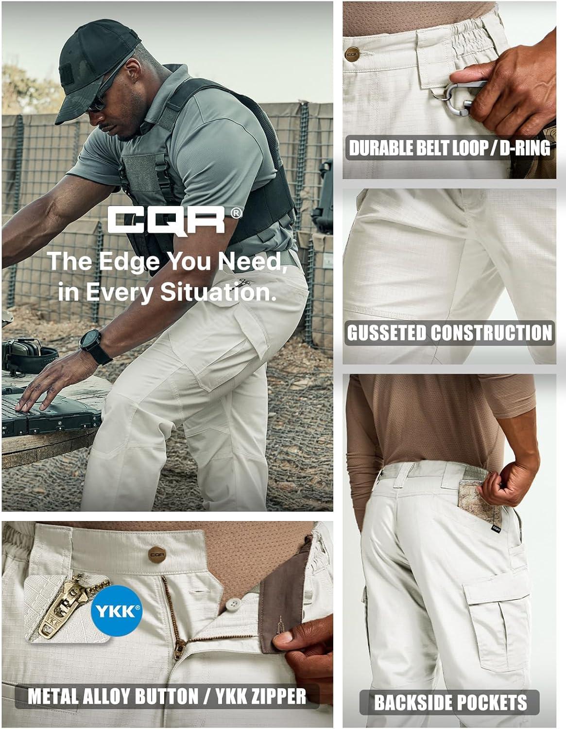 imageCQR Mens Tactical Pants Water Resistant Ripstop Cargo Pants Lightweight EDC Work Hiking Pants Outdoor ApparelRaider Mag Pocket Frosted White
