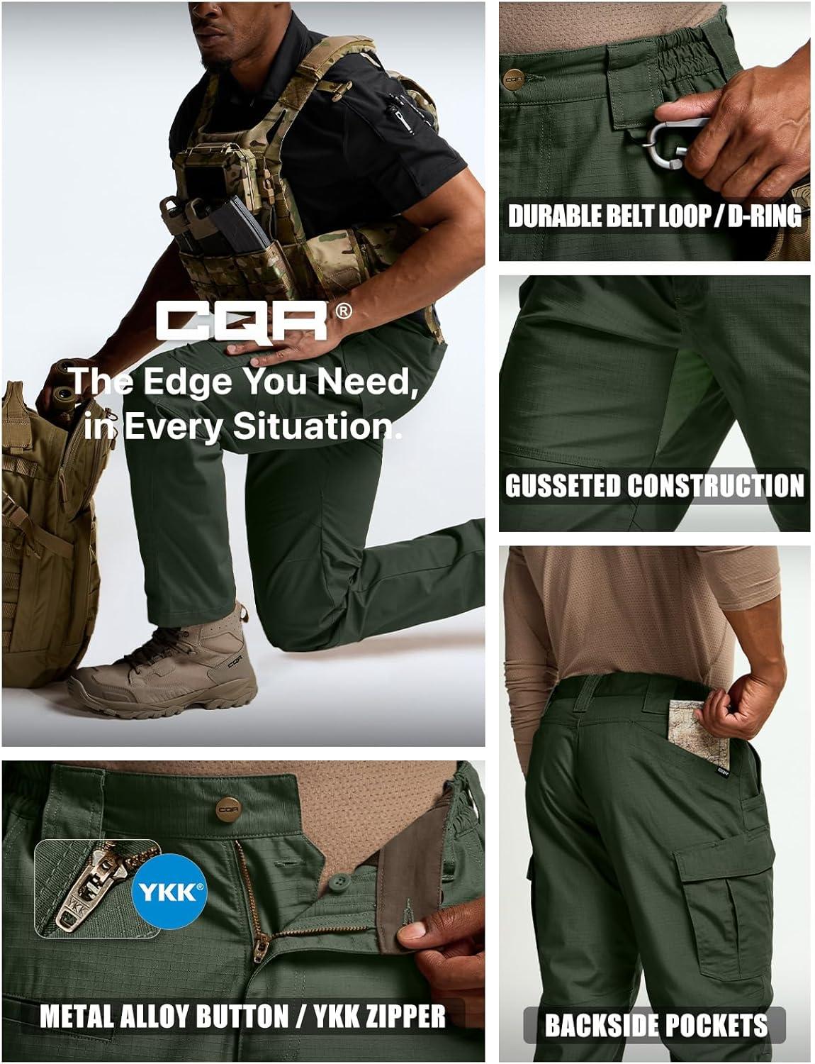 imageCQR Mens Tactical Pants Water Resistant Ripstop Cargo Pants Lightweight EDC Work Hiking Pants Outdoor ApparelRaider Mag Pocket Green Kelp
