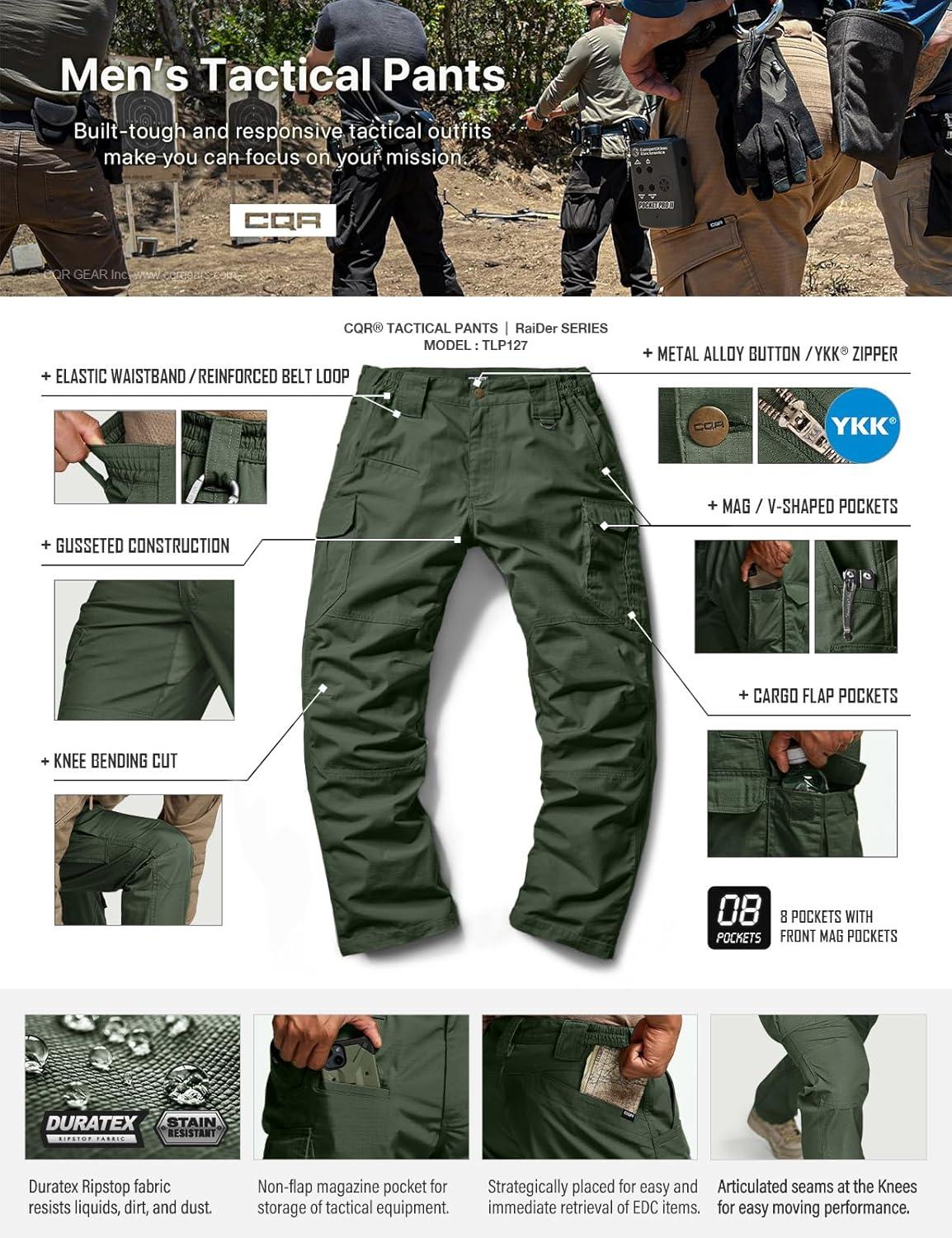 imageCQR Mens Tactical Pants Water Resistant Ripstop Cargo Pants Lightweight EDC Work Hiking Pants Outdoor ApparelRaider Mag Pocket Green Kelp