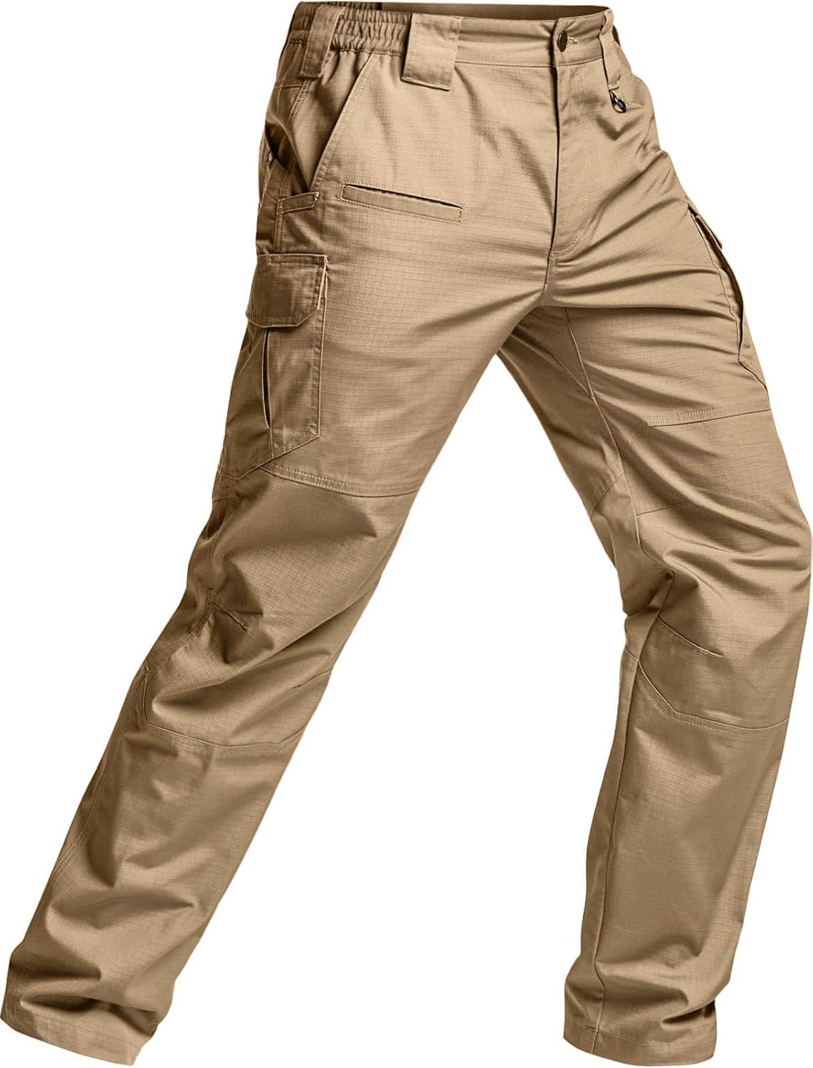 imageCQR Mens Tactical Pants Water Resistant Ripstop Cargo Pants Lightweight EDC Work Hiking Pants Outdoor ApparelRaider Mag Pocket Khaki