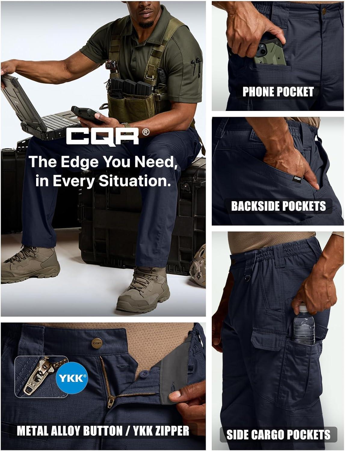 imageCQR Mens Tactical Pants Water Resistant Ripstop Cargo Pants Lightweight EDC Work Hiking Pants Outdoor ApparelRaider Mag Pocket Police Navy
