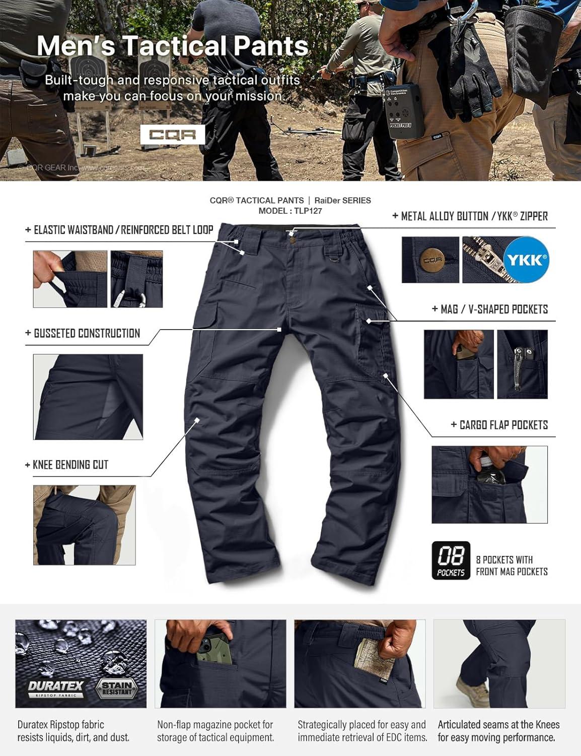 imageCQR Mens Tactical Pants Water Resistant Ripstop Cargo Pants Lightweight EDC Work Hiking Pants Outdoor ApparelRaider Mag Pocket Police Navy