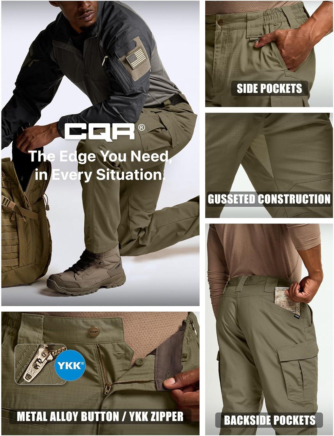 imageCQR Mens Tactical Pants Water Resistant Ripstop Cargo Pants Lightweight EDC Work Hiking Pants Outdoor ApparelRaider Mag Pocket Soil Green