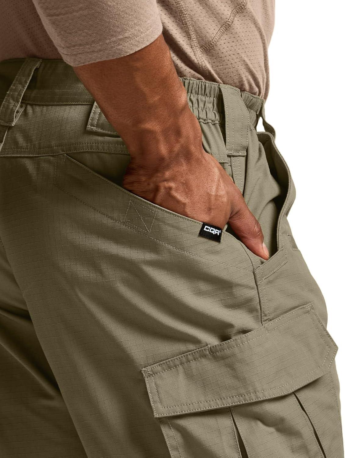 imageCQR Mens Tactical Pants Water Resistant Ripstop Cargo Pants Lightweight EDC Work Hiking Pants Outdoor ApparelRaider Mag Pocket Soil Green