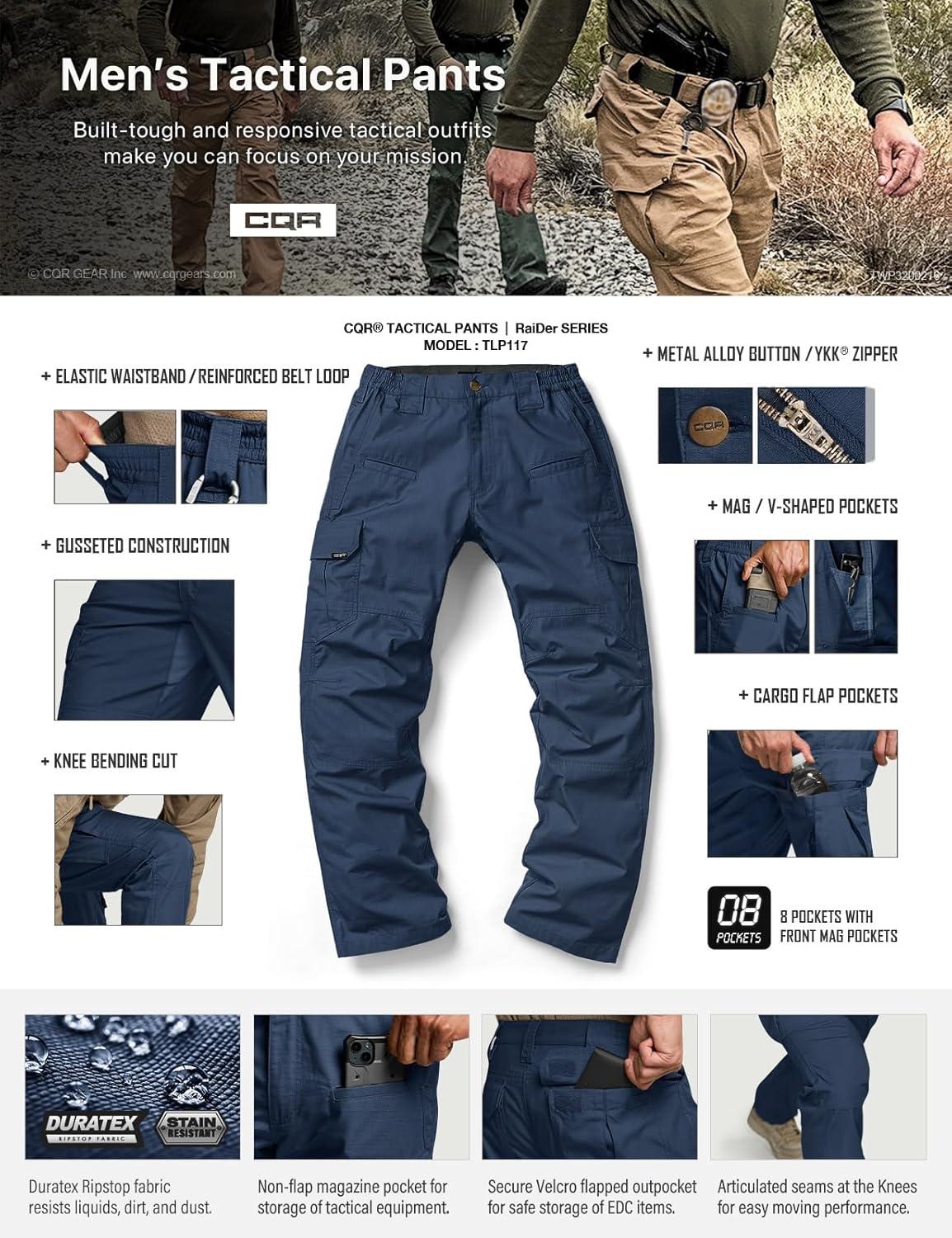imageCQR Mens Tactical Pants Water Resistant Ripstop Cargo Pants Lightweight EDC Work Hiking Pants Outdoor ApparelRaider Midnight Blue