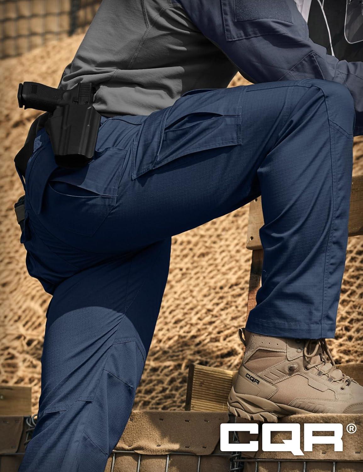 imageCQR Mens Tactical Pants Water Resistant Ripstop Cargo Pants Lightweight EDC Work Hiking Pants Outdoor ApparelRaider Midnight Blue