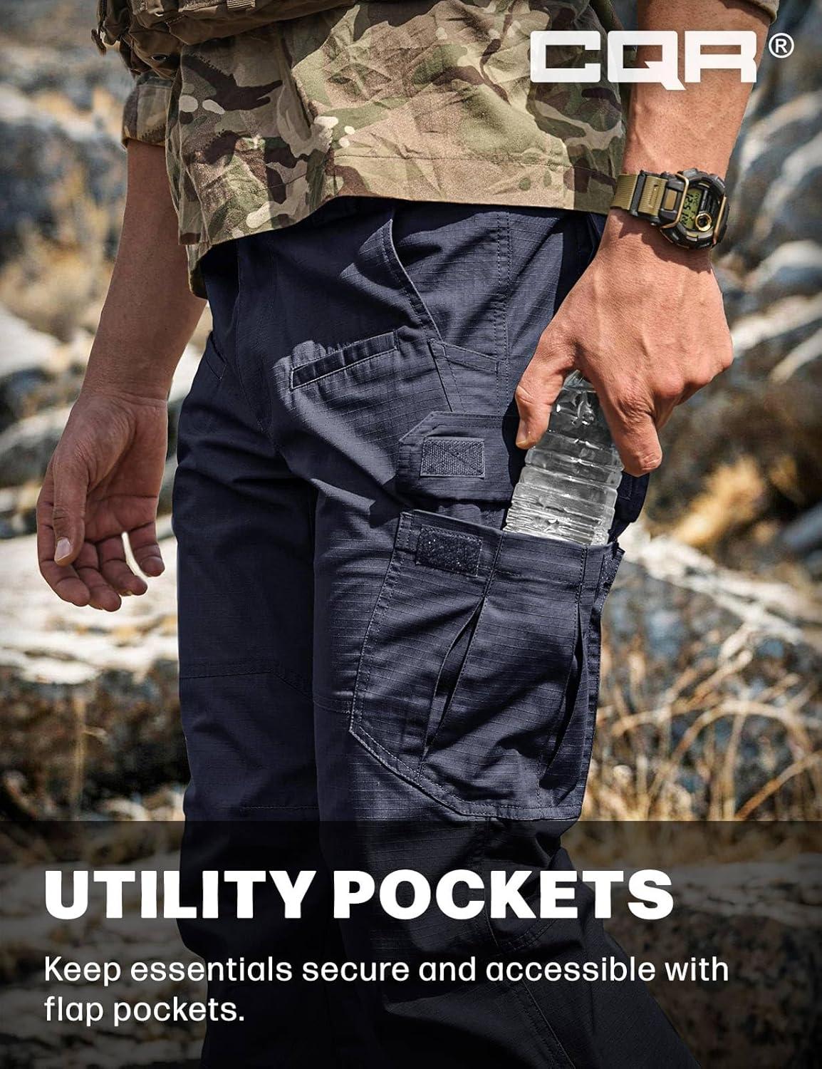imageCQR Mens Tactical Pants Water Resistant Ripstop Cargo Pants Lightweight EDC Work Hiking Pants Outdoor ApparelRaider Police Navy