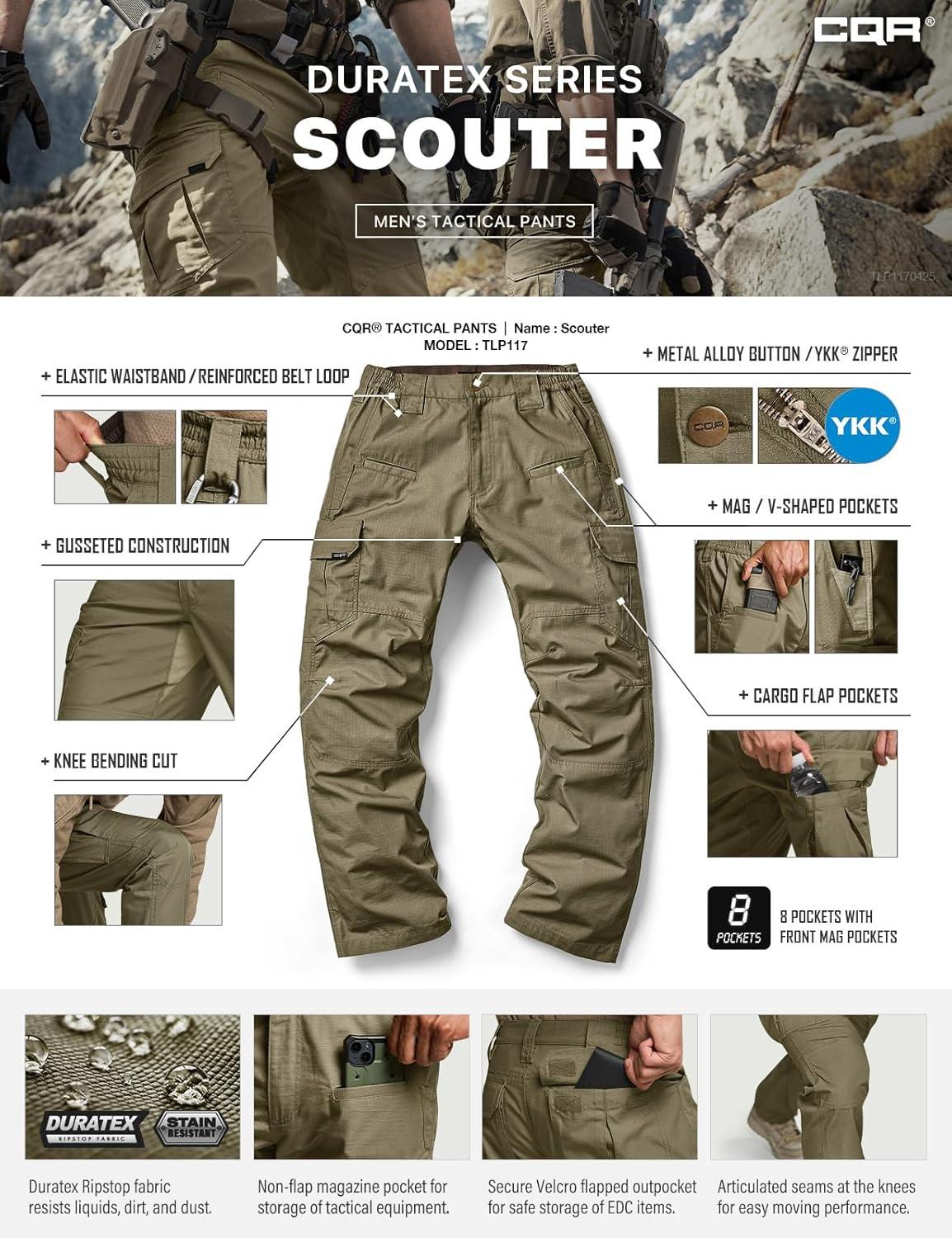 imageCQR Mens Tactical Pants Water Resistant Ripstop Cargo Pants Lightweight EDC Work Hiking Pants Outdoor ApparelRaider Soil Green