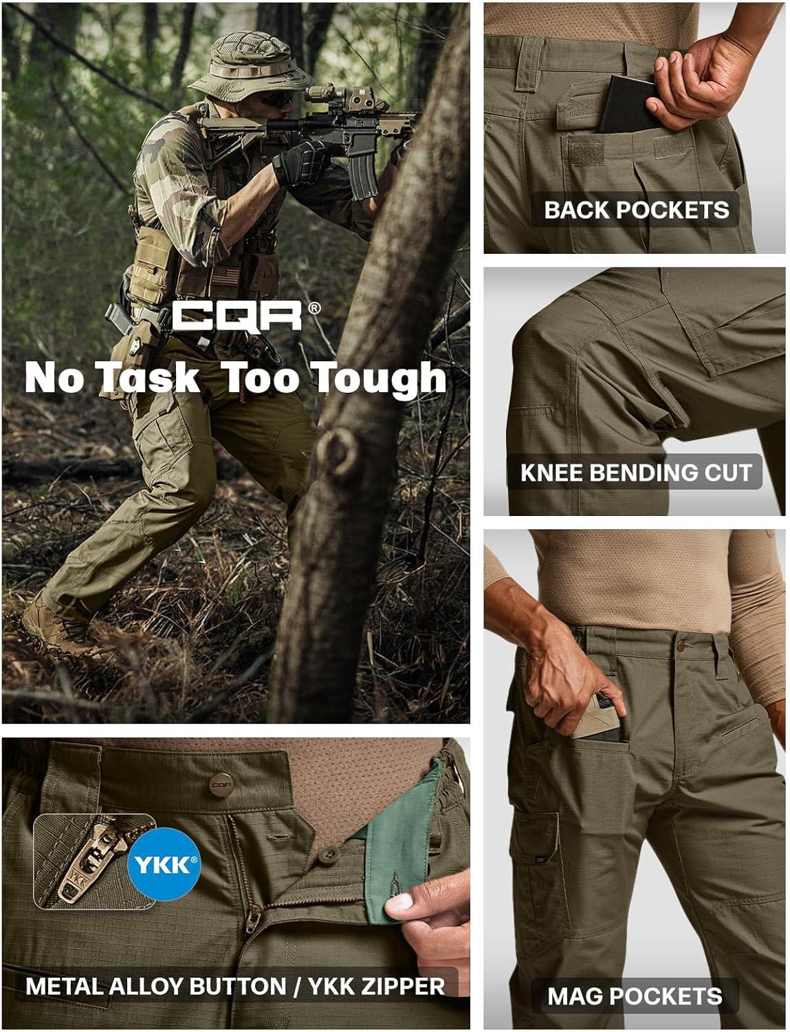 imageCQR Mens Tactical Pants Water Resistant Ripstop Cargo Pants Lightweight EDC Work Hiking Pants Outdoor ApparelRaider Soil Green