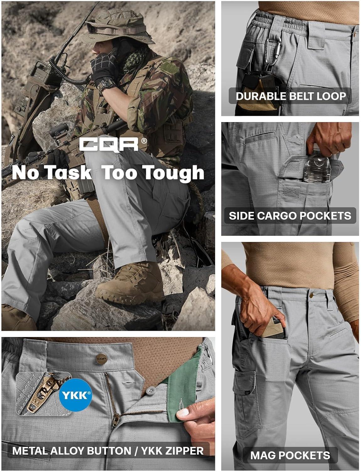 imageCQR Mens Tactical Pants Water Resistant Ripstop Cargo Pants Lightweight EDC Work Hiking Pants Outdoor ApparelRaider Stone