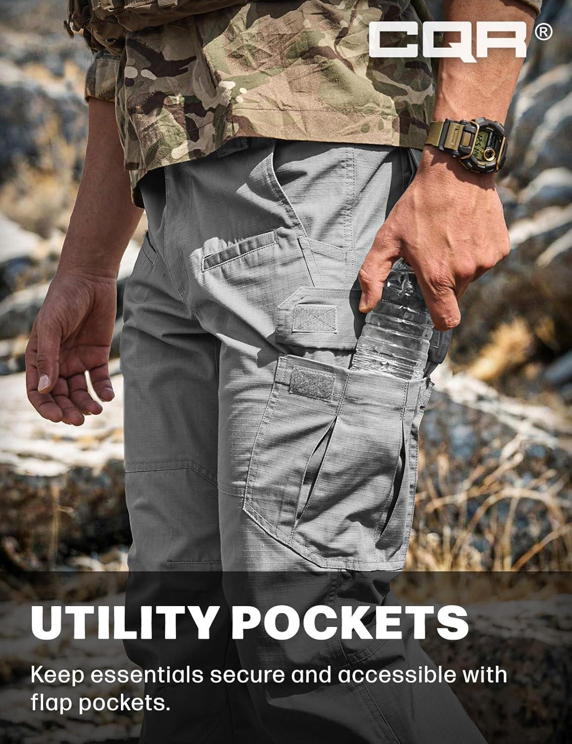 imageCQR Mens Tactical Pants Water Resistant Ripstop Cargo Pants Lightweight EDC Work Hiking Pants Outdoor ApparelRaider Stone