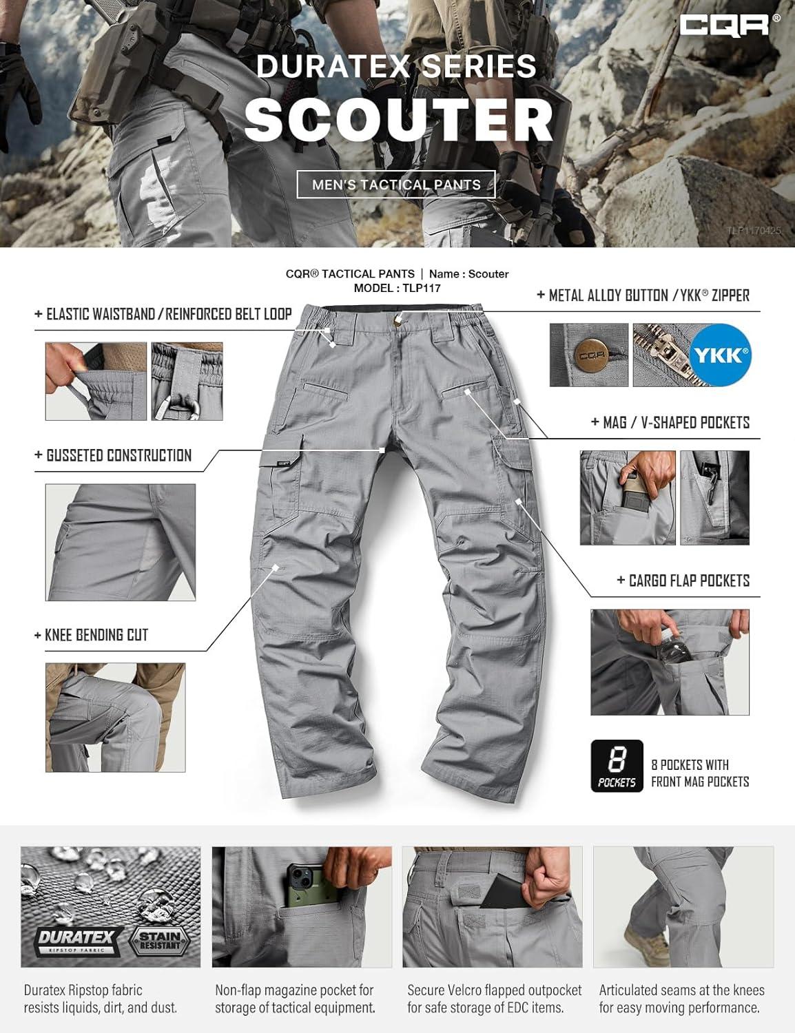 imageCQR Mens Tactical Pants Water Resistant Ripstop Cargo Pants Lightweight EDC Work Hiking Pants Outdoor ApparelRaider Stone