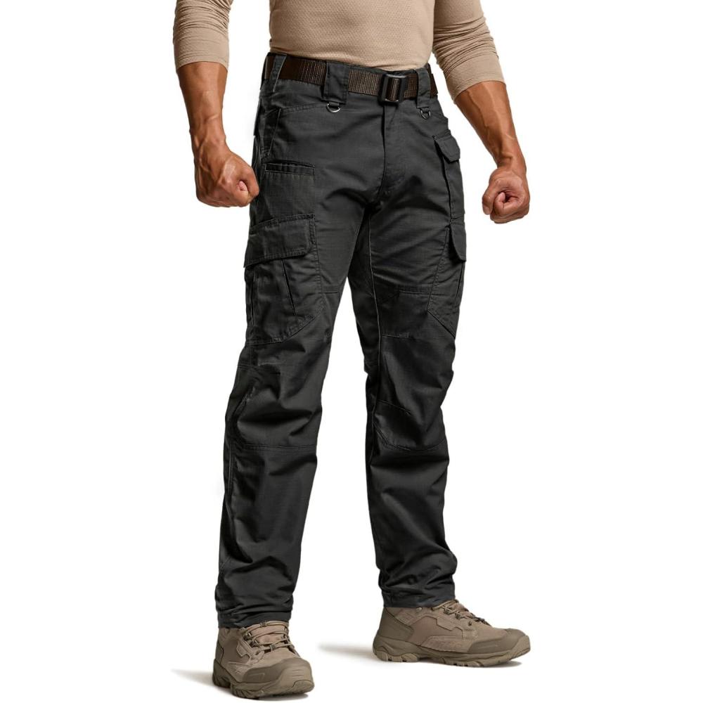 imageCQR Mens Tactical Pants Water Resistant Ripstop Cargo Pants Lightweight EDC Work Hiking Pants Outdoor ApparelDuratex Mag Pocket Black