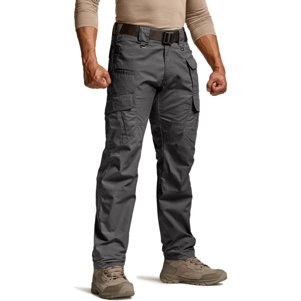 imageCQR Mens Tactical Pants Water Resistant Ripstop Cargo Pants Lightweight EDC Work Hiking Pants Outdoor ApparelDuratex Mag Pocket Charcoal