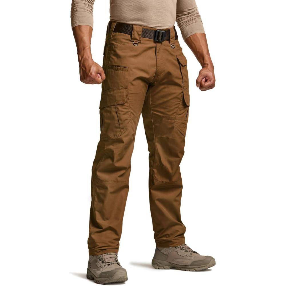 imageCQR Mens Tactical Pants Water Resistant Ripstop Cargo Pants Lightweight EDC Work Hiking Pants Outdoor ApparelDuratex Mag Pocket Copper Brown
