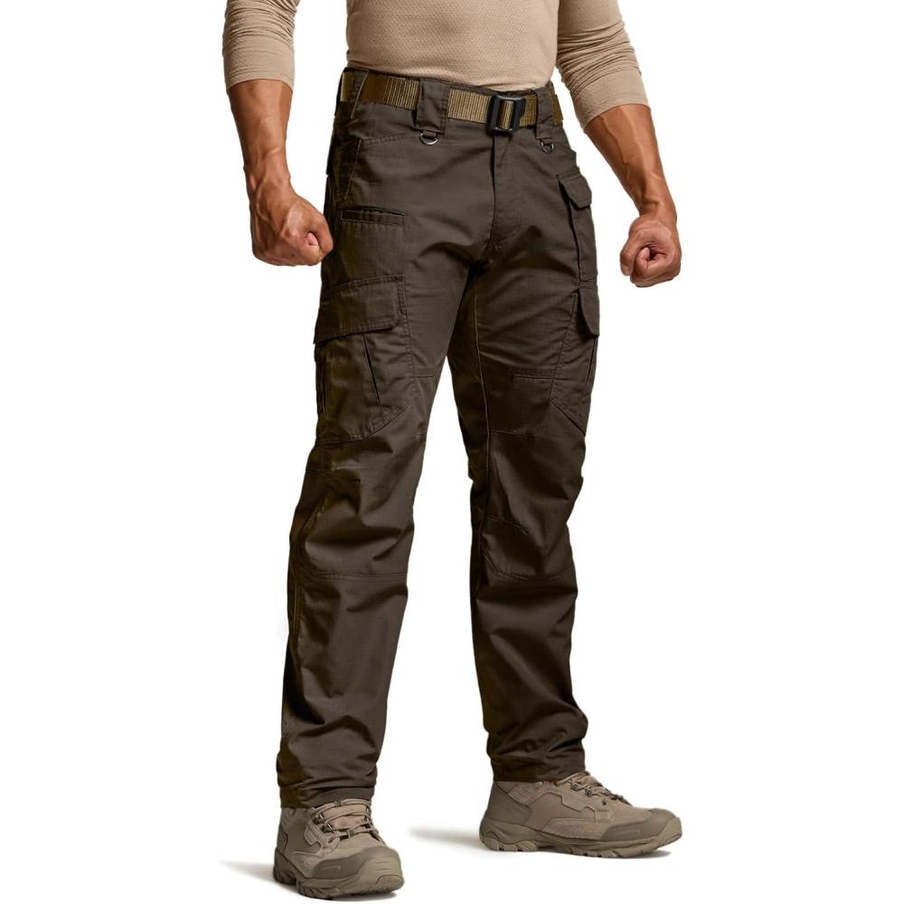 imageCQR Mens Tactical Pants Water Resistant Ripstop Cargo Pants Lightweight EDC Work Hiking Pants Outdoor ApparelDuratex Mag Pocket Dark Brown