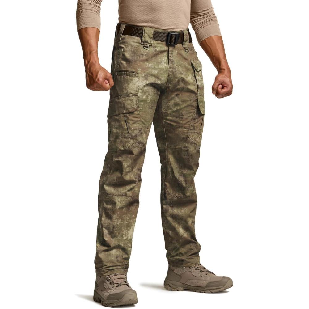 imageCQR Mens Tactical Pants Water Resistant Ripstop Cargo Pants Lightweight EDC Work Hiking Pants Outdoor ApparelDuratex Mag Pocket Print Fractal Camo
