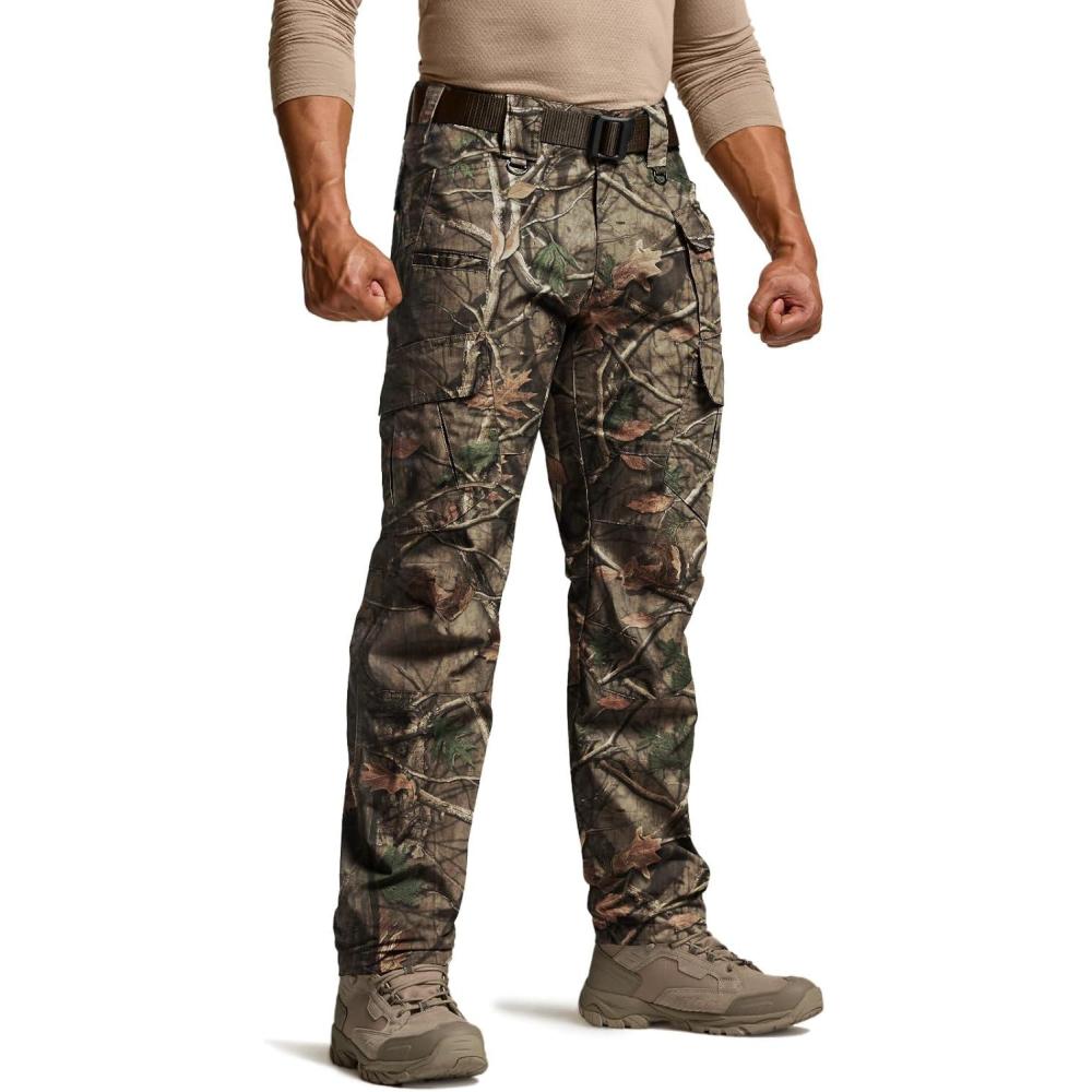 imageCQR Mens Tactical Pants Water Resistant Ripstop Cargo Pants Lightweight EDC Work Hiking Pants Outdoor ApparelDuratex Mag Pocket Print Hunting Camo
