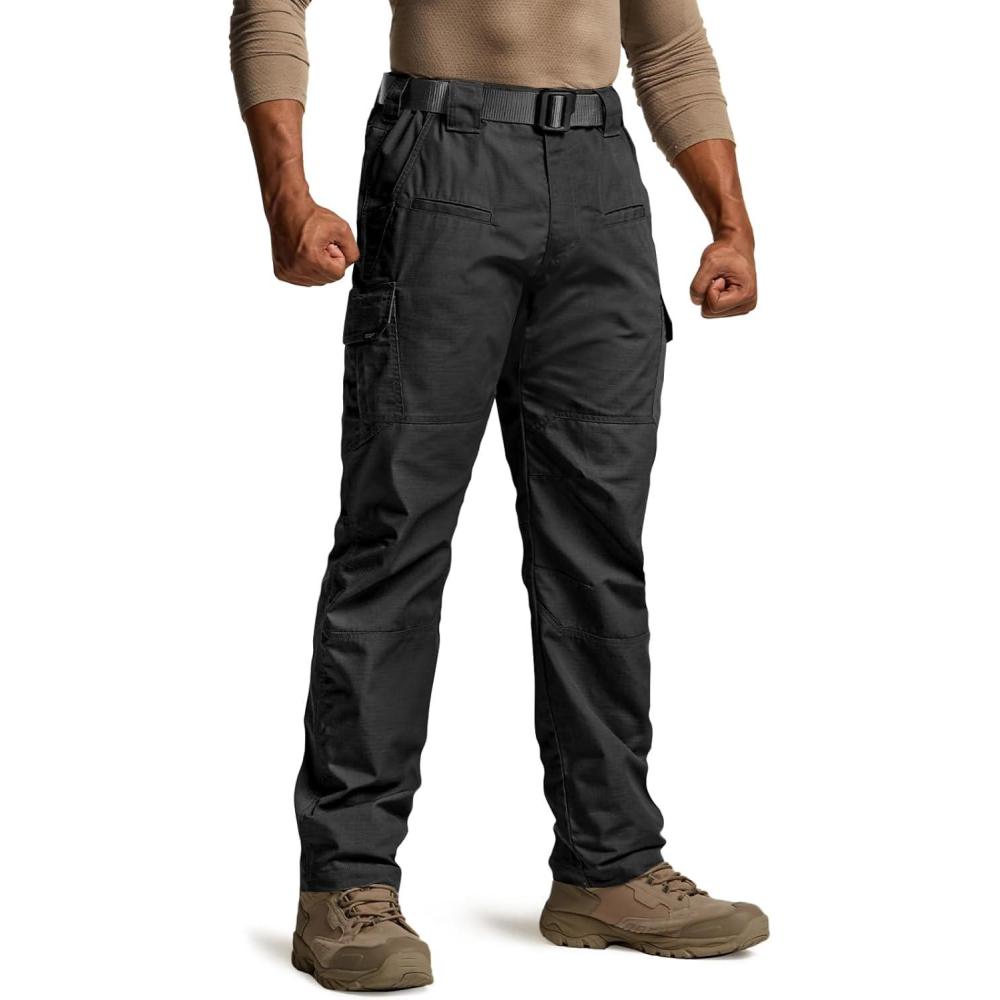 imageCQR Mens Tactical Pants Water Resistant Ripstop Cargo Pants Lightweight EDC Work Hiking Pants Outdoor ApparelRaider Black