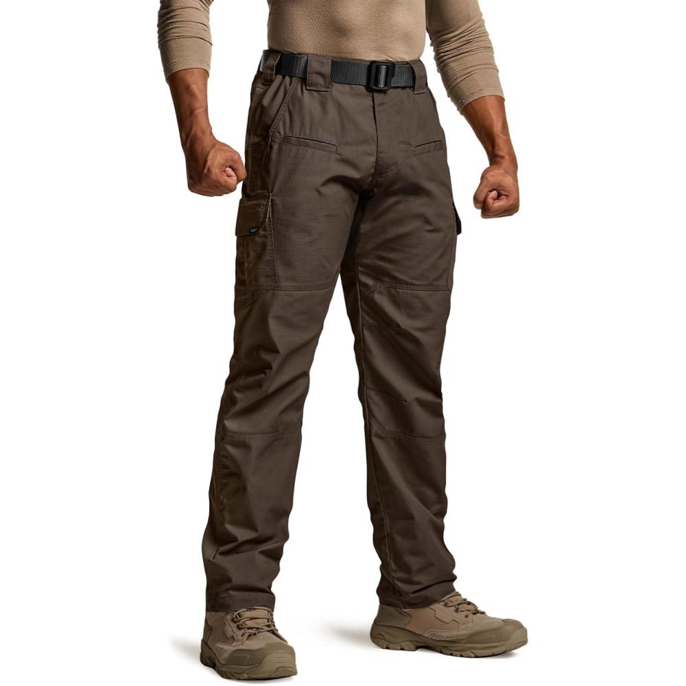 imageCQR Mens Tactical Pants Water Resistant Ripstop Cargo Pants Lightweight EDC Work Hiking Pants Outdoor ApparelRaider Dark Brown