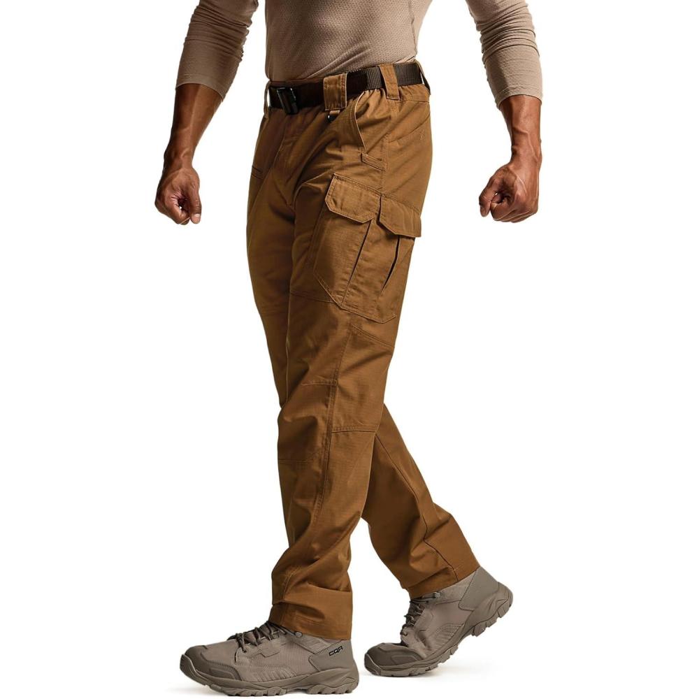 imageCQR Mens Tactical Pants Water Resistant Ripstop Cargo Pants Lightweight EDC Work Hiking Pants Outdoor ApparelRaider Mag Pocket Copper Brown