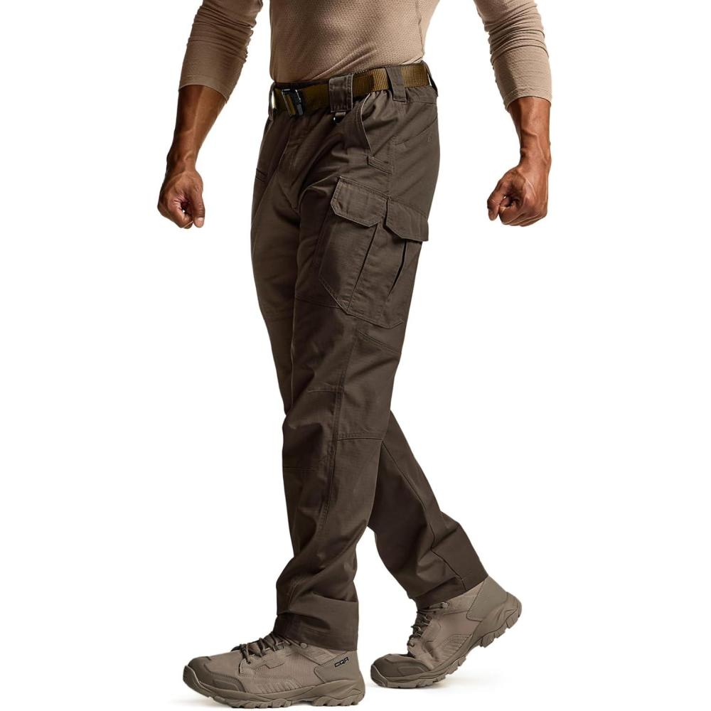 imageCQR Mens Tactical Pants Water Resistant Ripstop Cargo Pants Lightweight EDC Work Hiking Pants Outdoor ApparelRaider Mag Pocket Dark Brown
