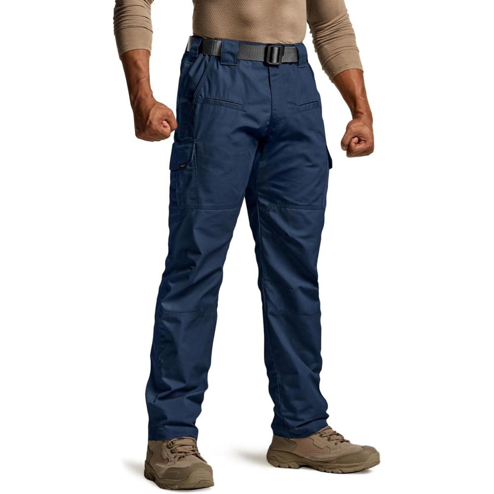 imageCQR Mens Tactical Pants Water Resistant Ripstop Cargo Pants Lightweight EDC Work Hiking Pants Outdoor ApparelRaider Midnight Blue