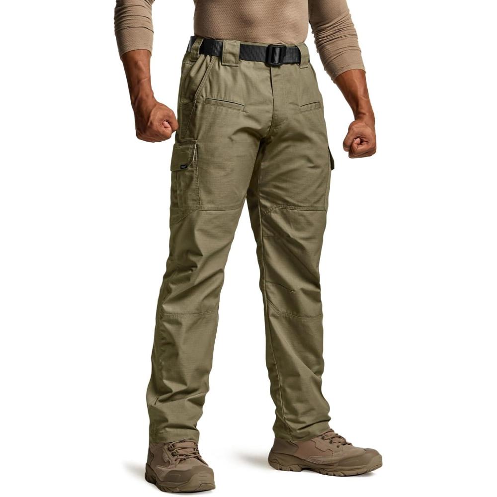 imageCQR Mens Tactical Pants Water Resistant Ripstop Cargo Pants Lightweight EDC Work Hiking Pants Outdoor ApparelRaider Soil Green