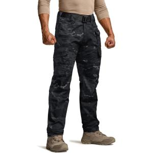 CQR Men’s Tactical Pants, Water Resistant Ripstop Cargo Pants, Lightweight EDC Work Hiking Pants, Outdoor Apparel(Duratex Mag Pocket Print Utility Camo Black)