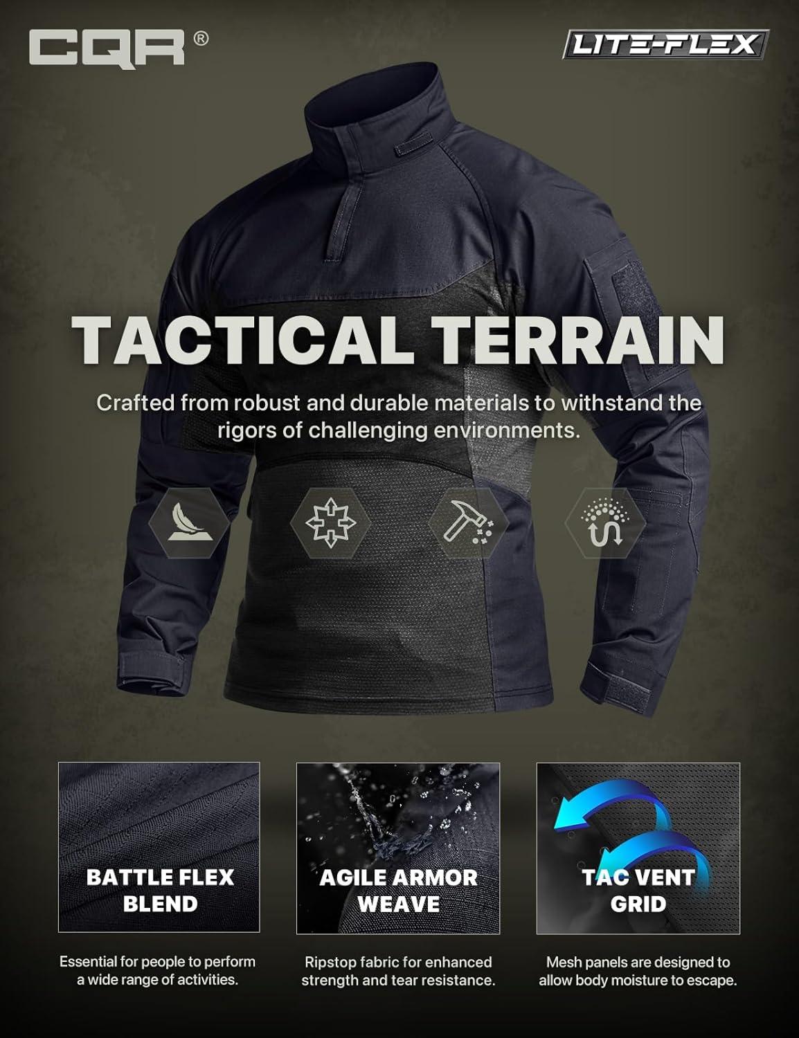 imageCQR Mens Combat Shirt Tactical 14 Zip Long Sleeve Military BDU Shirts Camo EDC Top with PocketsRaider Pro Operator Navy
