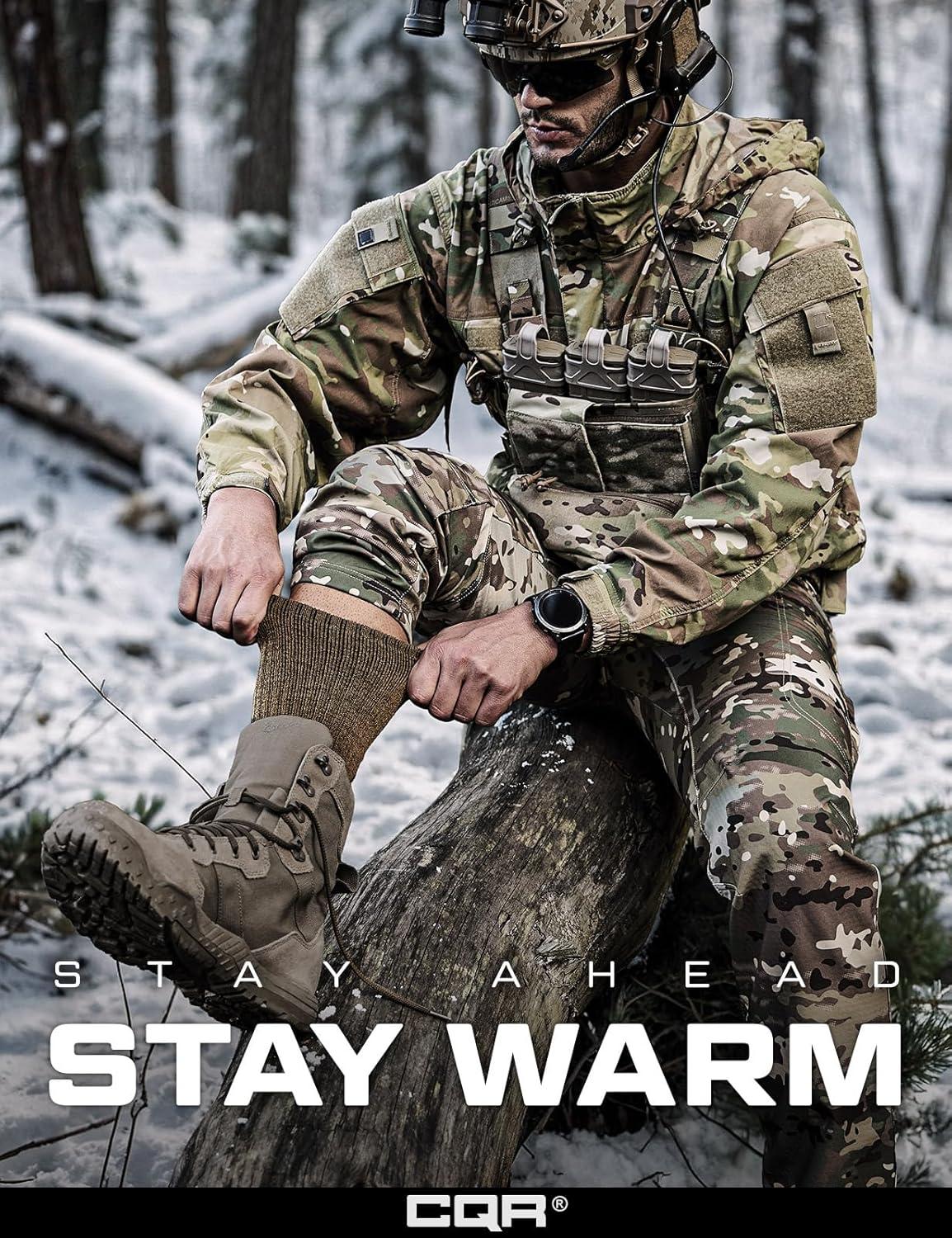 imageCQR 3 Pack Men and Women Wool Hiking Mid Calf Crew Socks Moisture Wicking Breathable Outdoor Tactical Cushion boot SocksRex Arc 10in Coyote Brown