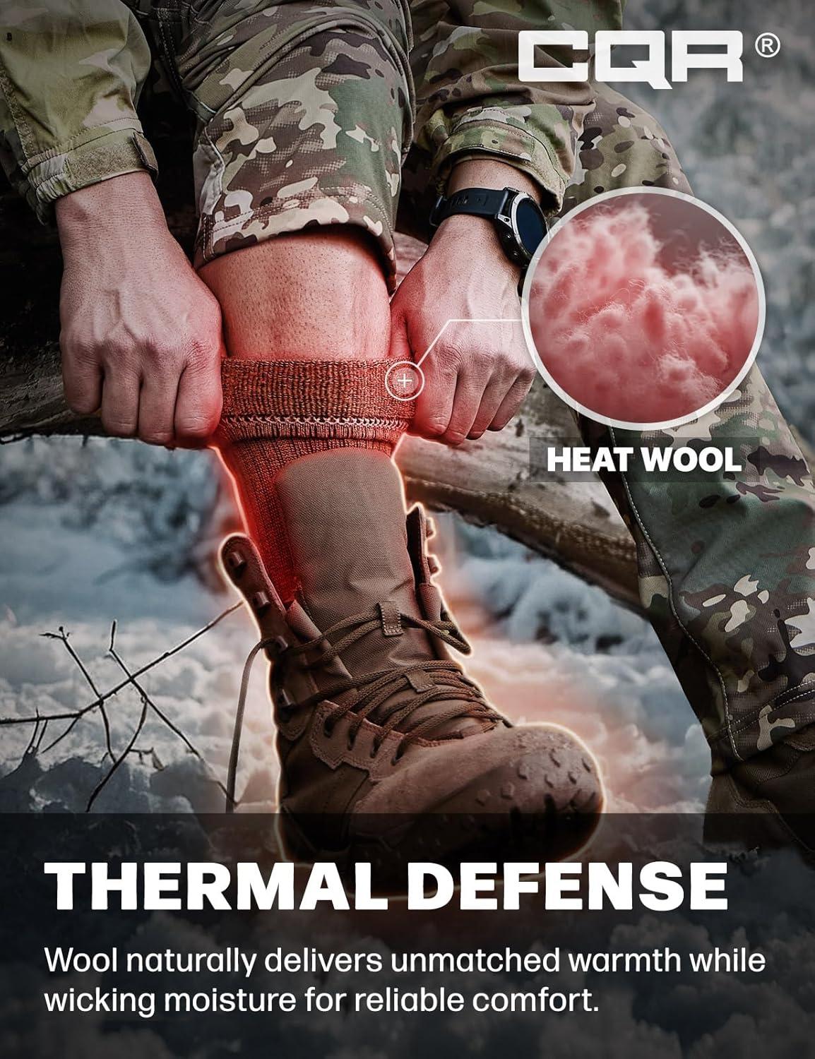 imageCQR 3 Pack Men and Women Wool Hiking Mid Calf Crew Socks Moisture Wicking Breathable Outdoor Tactical Cushion boot SocksRex Arc 10in Coyote Brown