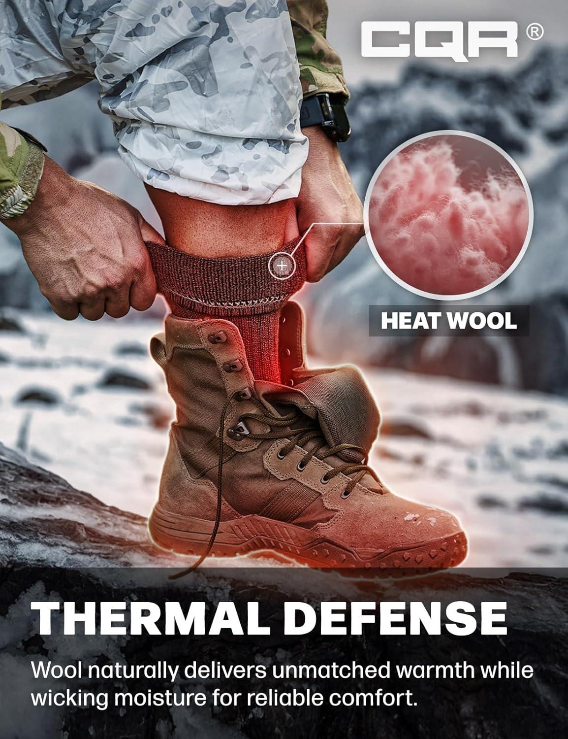 imageCQR 3 Pack Men and Women Wool Hiking Mid Calf Crew Socks Moisture Wicking Breathable Outdoor Tactical Cushion boot SocksRex Arc 10in Soil Green