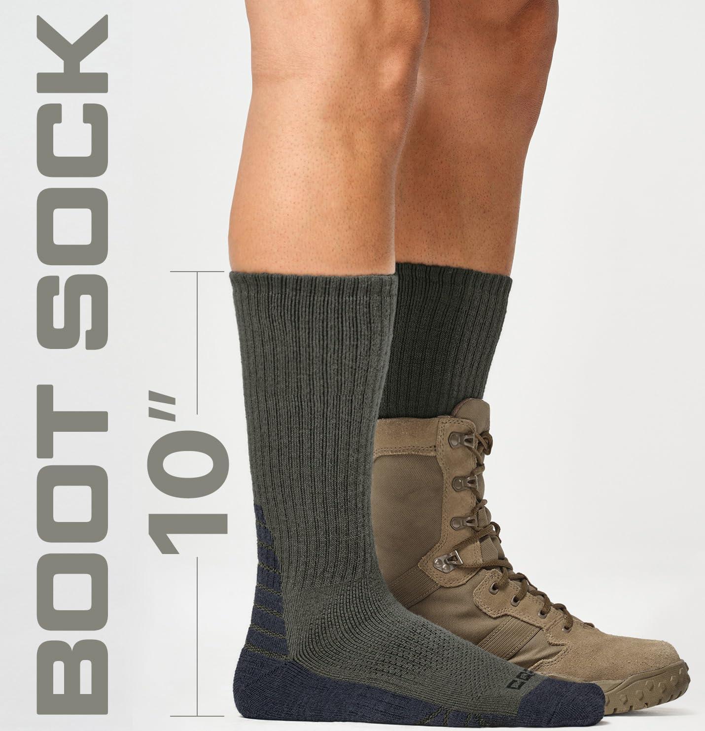 imageCQR 3 Pack Men and Women Wool Hiking Mid Calf Crew Socks Moisture Wicking Breathable Outdoor Tactical Cushion boot SocksRex Arc 10in Soil Green