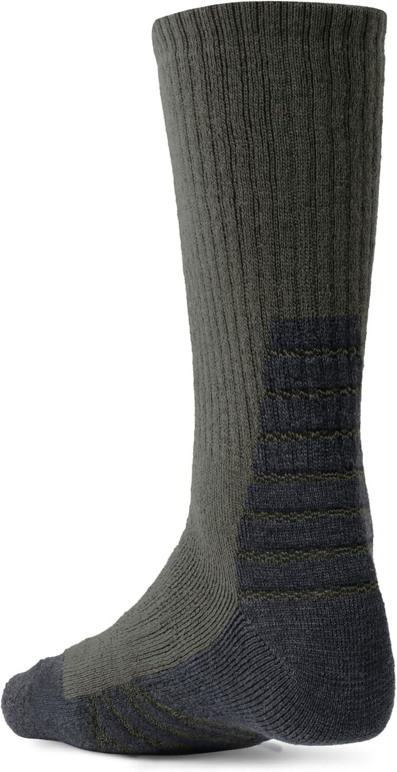 imageCQR 3 Pack Men and Women Wool Hiking Mid Calf Crew Socks Moisture Wicking Breathable Outdoor Tactical Cushion boot SocksRex Arc 10in Soil Green