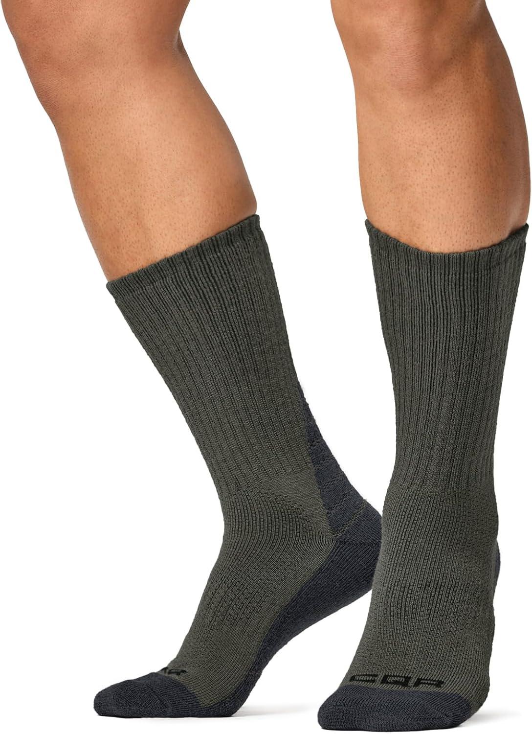 imageCQR 3 Pack Men and Women Wool Hiking Mid Calf Crew Socks Moisture Wicking Breathable Outdoor Tactical Cushion boot SocksRex Arc 10in Soil Green