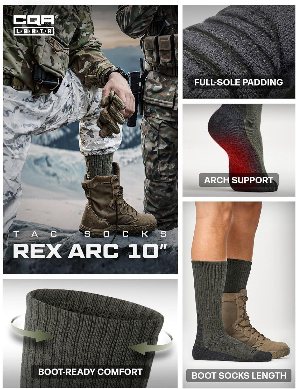 imageCQR 3 Pack Men and Women Wool Hiking Mid Calf Crew Socks Moisture Wicking Breathable Outdoor Tactical Cushion boot SocksRex Arc 10in Soil Green