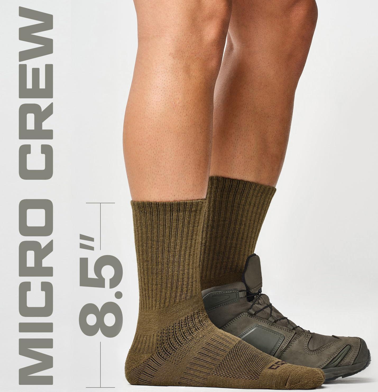 imageCQR 3 Pack Men and Women Wool Hiking Mid Calf Crew Socks Moisture Wicking Breathable Outdoor Tactical Cushion boot SocksRex Lt 85in Coyote Brown
