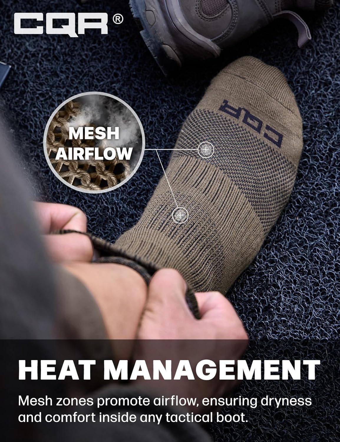 imageCQR 3 Pack Men and Women Wool Hiking Mid Calf Crew Socks Moisture Wicking Breathable Outdoor Tactical Cushion boot SocksRex Lt 85in Coyote Brown