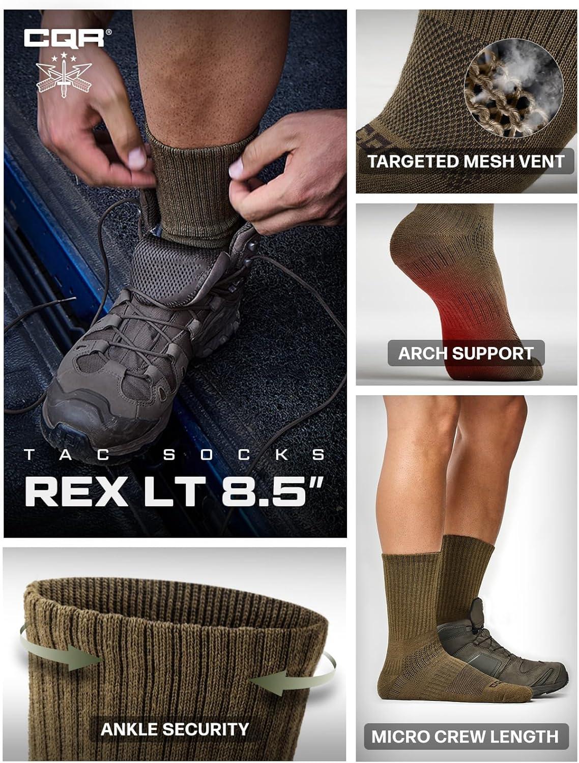 imageCQR 3 Pack Men and Women Wool Hiking Mid Calf Crew Socks Moisture Wicking Breathable Outdoor Tactical Cushion boot SocksRex Lt 85in Coyote Brown