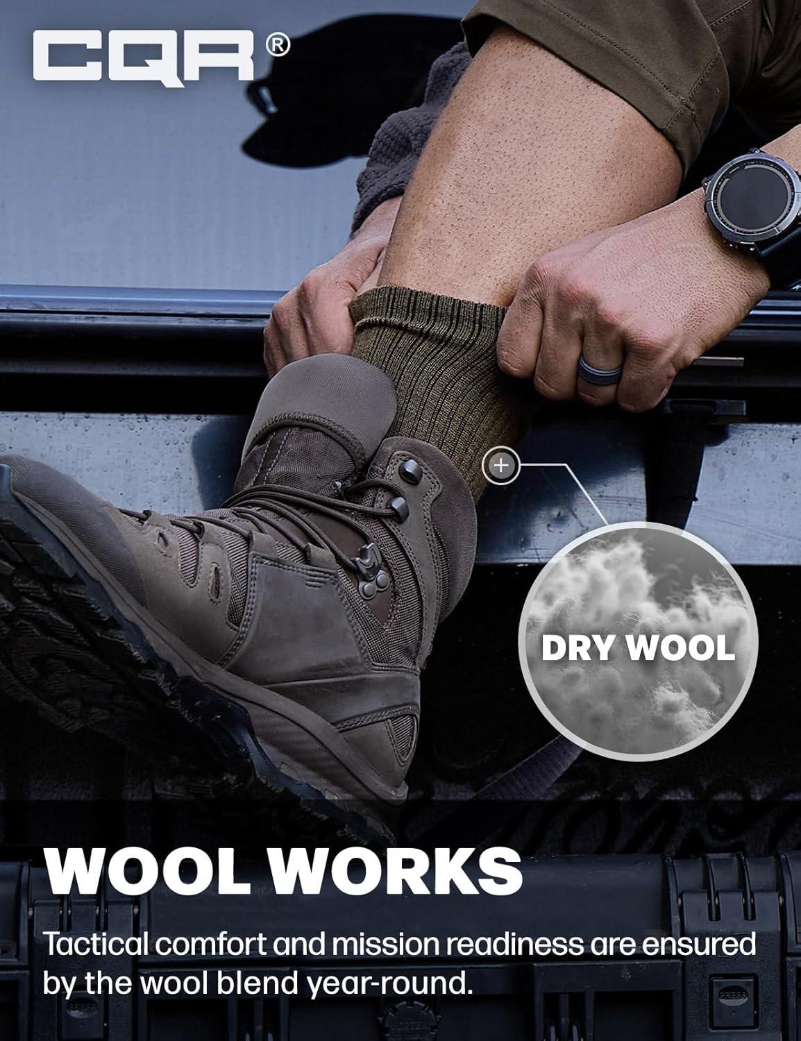 imageCQR 3 Pack Men and Women Wool Hiking Mid Calf Crew Socks Moisture Wicking Breathable Outdoor Tactical Cushion boot SocksRex Lt 85in Coyote Brown