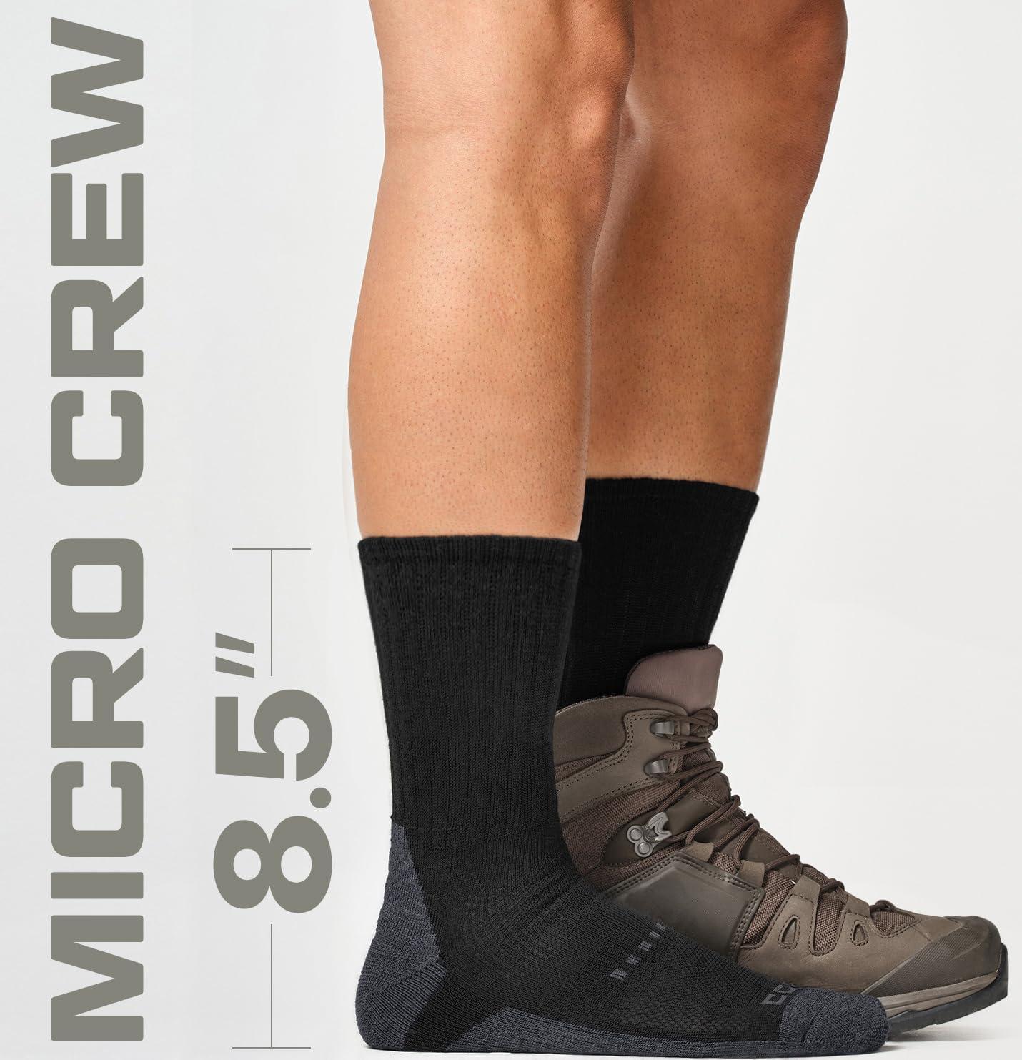 imageCQR 3 Pack Men and Women Wool Hiking Mid Calf Crew Socks Moisture Wicking Breathable Outdoor Tactical Cushion boot SocksRex Tac 85in Black