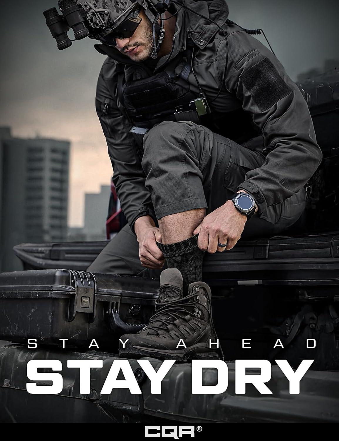 imageCQR 3 Pack Men and Women Wool Hiking Mid Calf Crew Socks Moisture Wicking Breathable Outdoor Tactical Cushion boot SocksRex Tac 85in Black