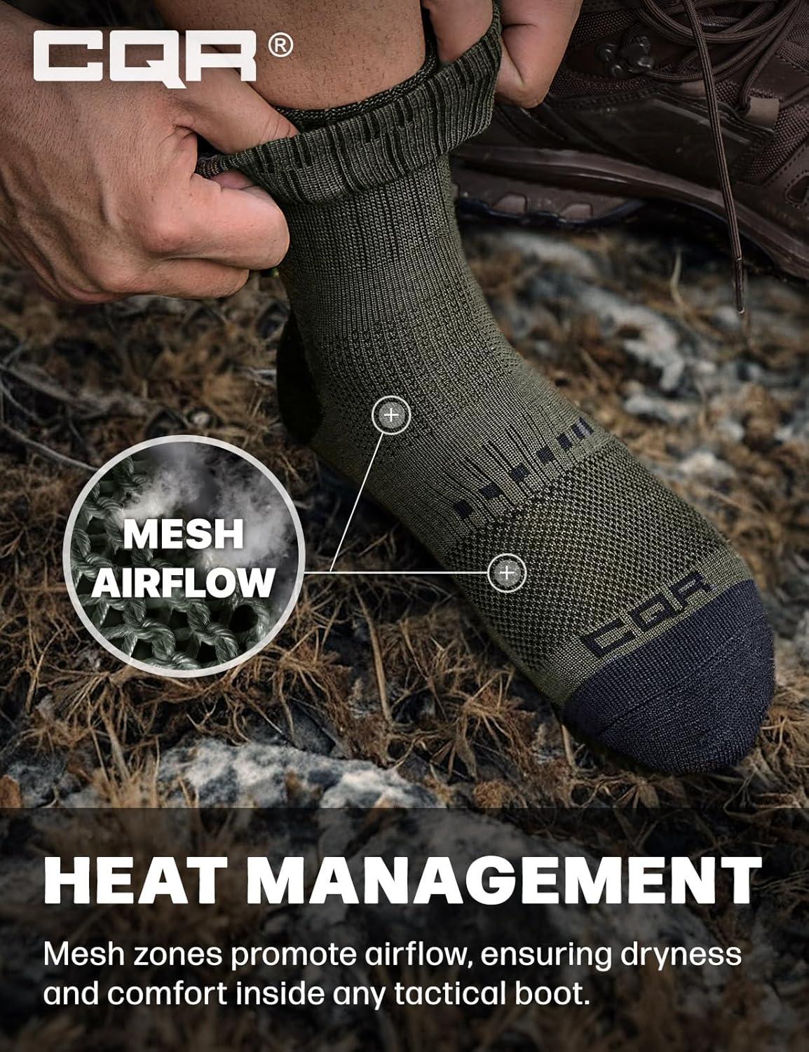 imageCQR 3 Pack Men and Women Wool Hiking Mid Calf Crew Socks Moisture Wicking Breathable Outdoor Tactical Cushion boot SocksRex Tac 85in Soil Green